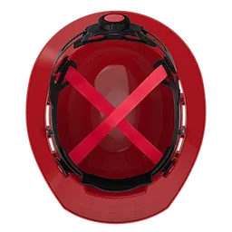 Top view of BOLT Red Full Brim Vented Hard Hat w/4pt Ratcheting Suspension (USA) - Type 1, Class C