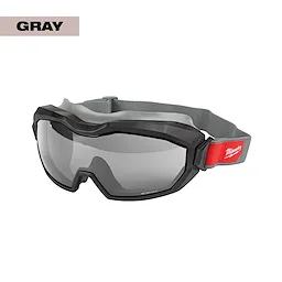 Non-Vented Goggles - Gray Dual Coat Lens with a black frame, gray headband, and red accent featuring the Milwaukee logo.