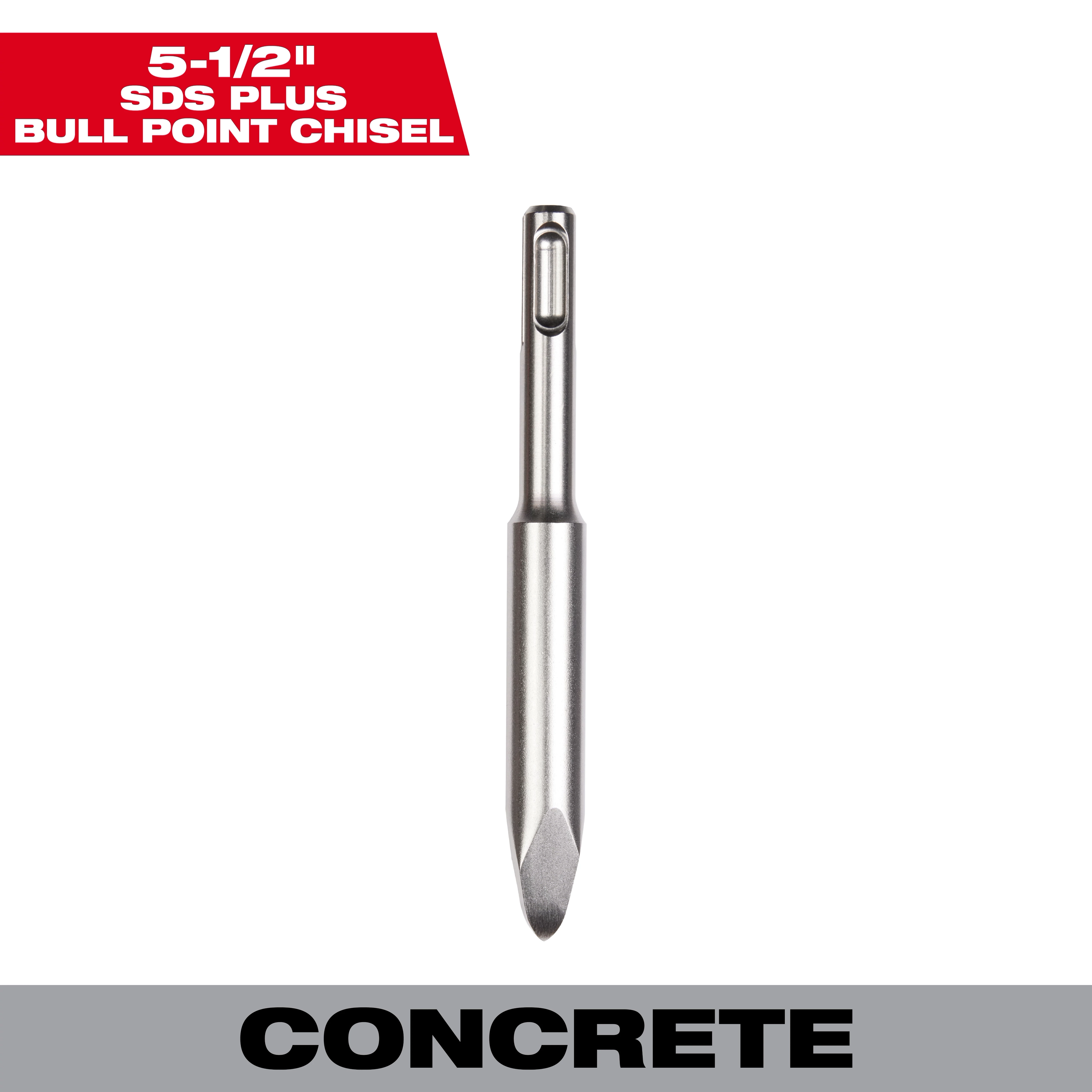 5-1/2 in. SDS Plus Hammer Steel Bull Point Chisel, designed for concrete applications, shown against a white background.