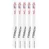 The image displays five 12" 10 TPI TORCH™ SAWZALL® Blades for Thick Metal, packaged in a set of five. The blades are white with red and black text, featuring the TORCH™ branding and an American flag emblem.