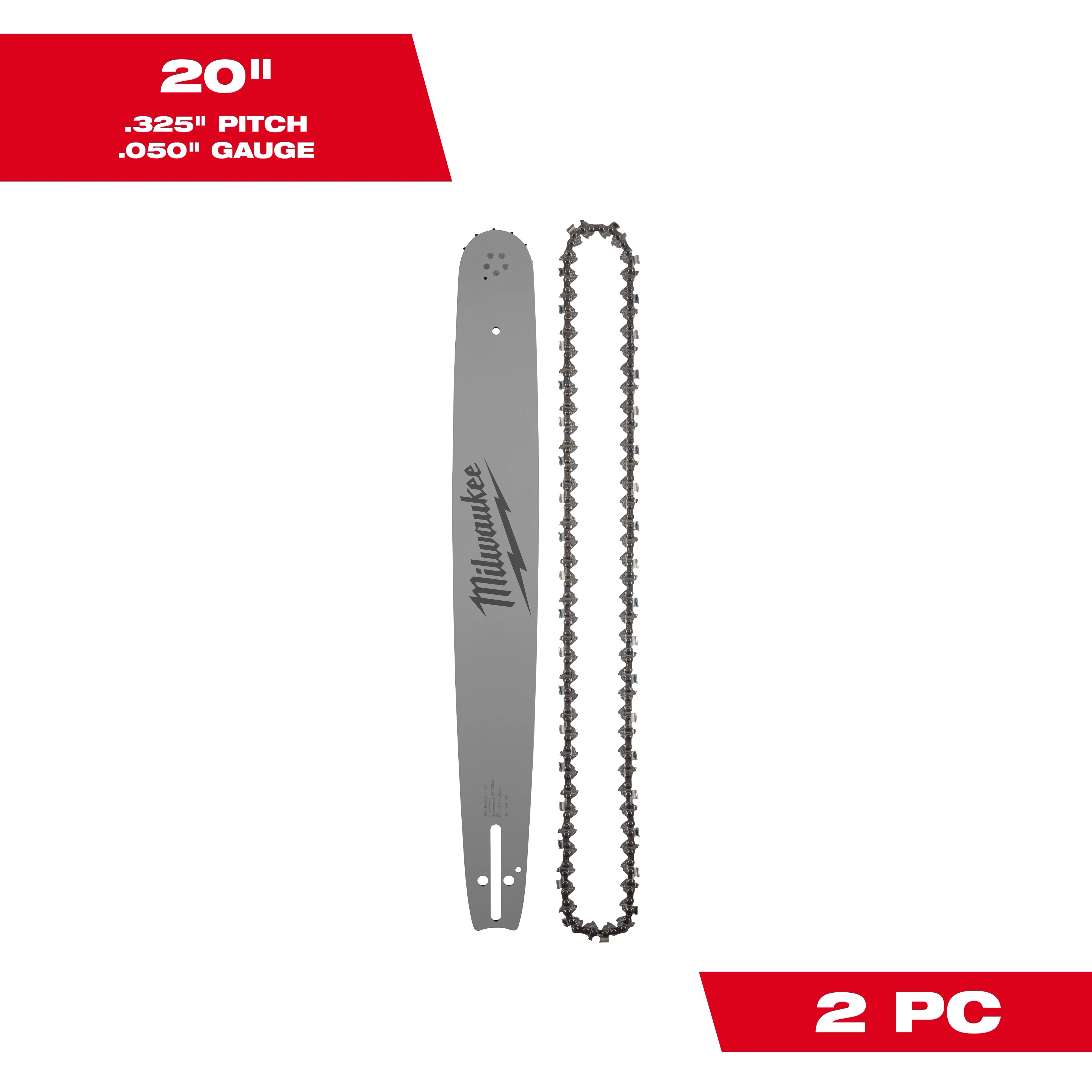 20" .325" Pitch .050" Gauge Saw Chain and Guide Bar Set, includes a guide bar and a chainsaw chain in silver and black.