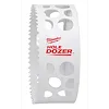 RANGE%20OF%20Hole%20Dozer%20Bi-Metal%20Hole%20Saw%20%204-3%2F8%22%204-1%2F2%22%204-5%2F8%22%204-3%2F4%22 is a white hole saw with sharp teeth and large round cut-out holes.