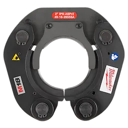 2" IPS-ASP Press Jaw for M18 FORCE LOGIC Long Throw Press Tool, features a circular grip, and black metal exterior.