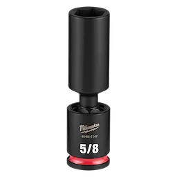Black SHOCKWAVE Impact Duty 3/8" Drive 5/8" Deep Swivel Socket with white markings and a red ring at the base.