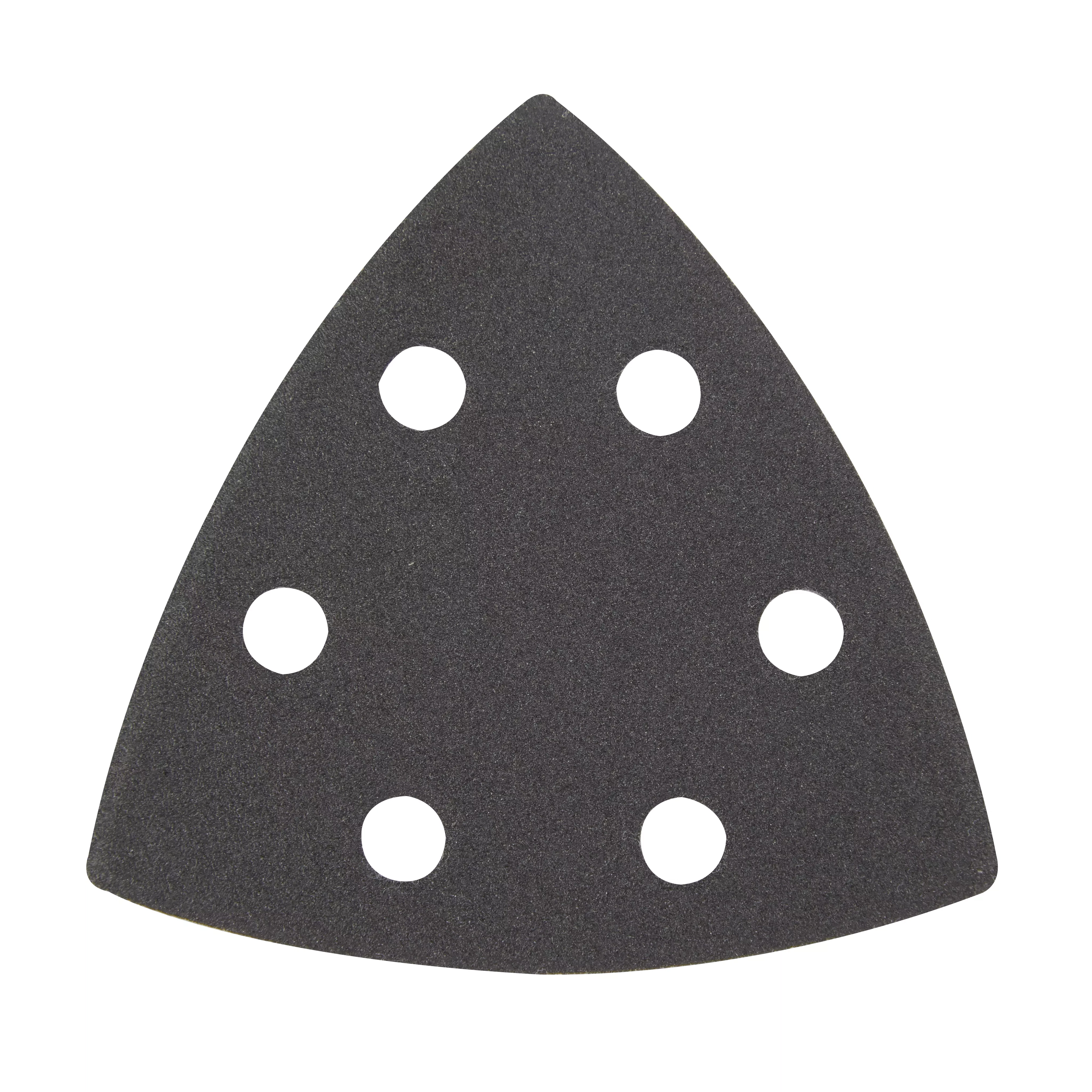 Milwaukee OMT Blades, 180 Grit Sandpaper (6 pack) displayed in a triangular shape with six circular holes.