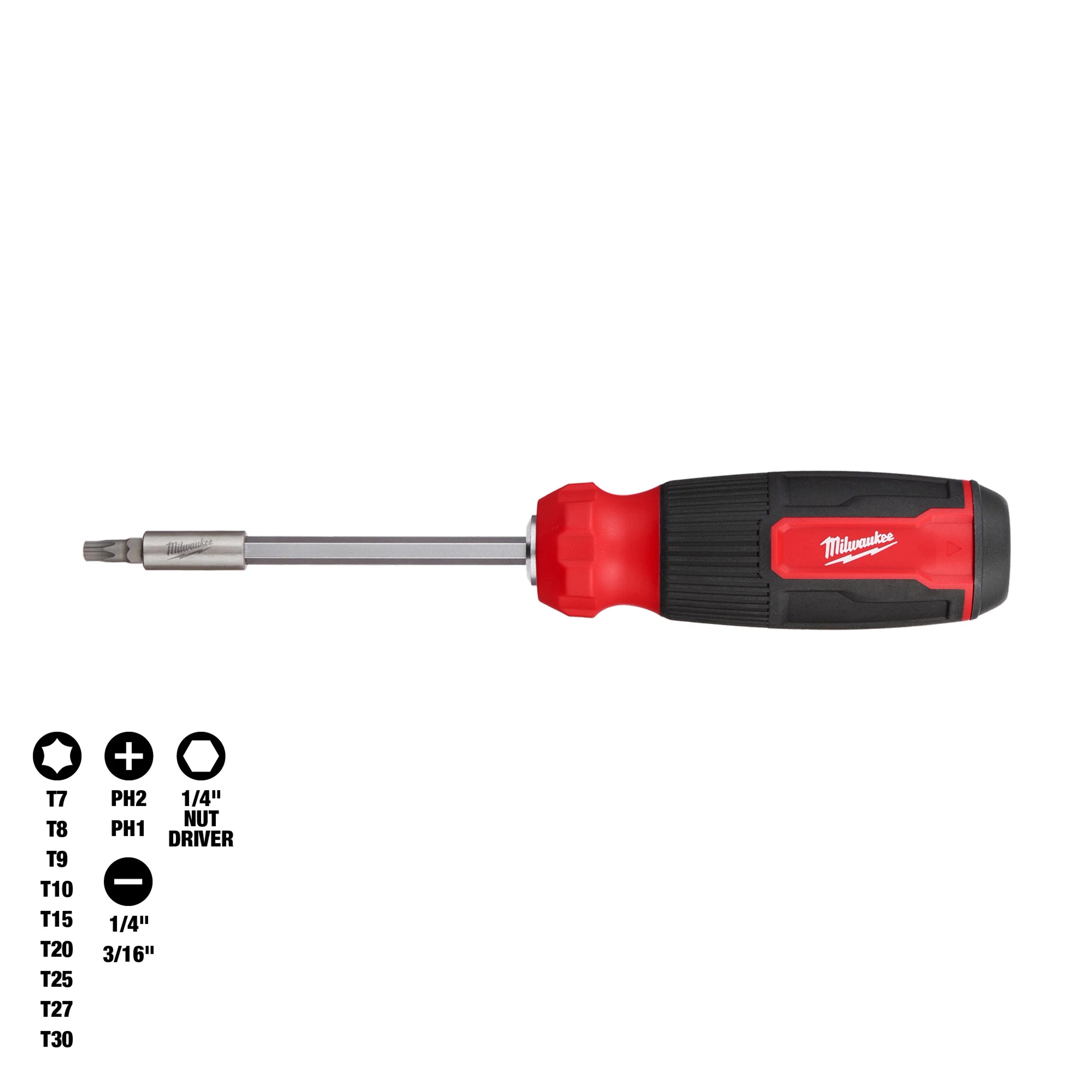 14-in-1 TORX Multi-Bit Screwdriver with a red and black handle and interchangeable bits shown on the left side of the image.