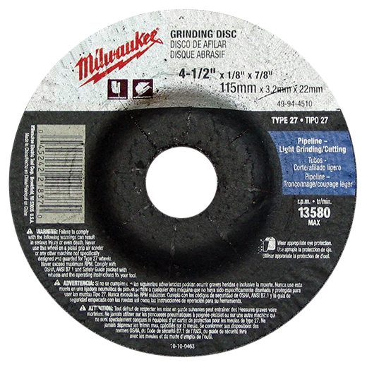 49-94-4580 - 4-1/2" X 1/4" X 7/8" GRINDING WHEEL (TYPE 27)