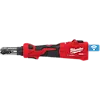 Milwaukee M18 FORCE LOGIC 6T Linear Utility Crimper, shown in red with black accents, features a compact and ergonomic design.