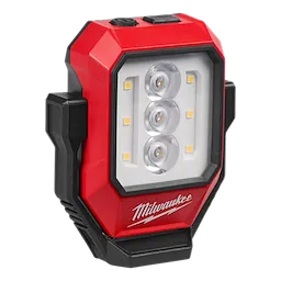 Milwaukee Rechargeable Pivoting Task Light w/ Spot Mode features a red and black design with three LED lights.