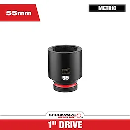 SHOCKWAVE Impact Duty 1" Drive 55MM Deep 6 Point Socket centered on a white background with metric labels.