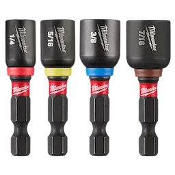 SHOCKWAVE Impact Duty 1-7/8" Magnetic Nut Driver Set 4PC showcases four nut drivers in various sizes with color-coded bands.