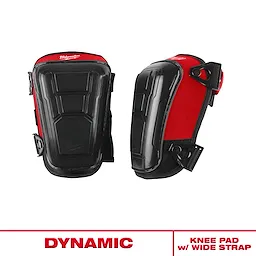 Dynamic Knee Pad with Wide Strap shown from front and side, featuring hard shell and wide adjustable strap.