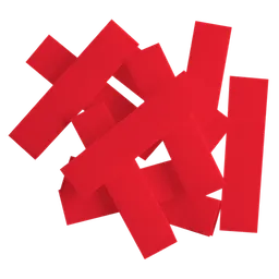 Red plastic spacers from the product 100% Joint Protectors 150pk, laid out in a scattered formation.