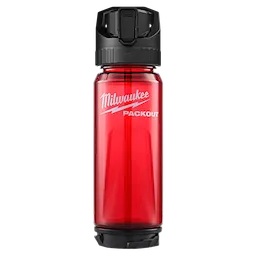 PACKOUT 25oz Bottle with Straw Lid standing upright with a black lid and red body.