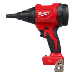 The M18™ Brushless Precision Blower is a red, handheld tool by Milwaukee. It features a comfortable handle, a brushless motor, and a tapered nozzle for precise airflow control. The design includes black and grey accents with the Milwaukee logo on the side.