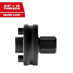 A Quik-Lok Impact Driver and Wrench Adapter in black, featuring a cylindrical design with a knurled grip, threaded section, and hexagonal base for securing attachments.