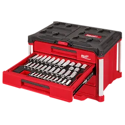 242pc. 1/4”, 3/8”, & 1/2” Drive Metric & SAE Ratchet & Socket Set with PACKOUT™ 4-Drawer Tool Box