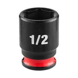 SHOCKWAVE Impact Duty 1/4" Drive 1/2" Standard Impact Socket, black with white "1/2" text and a red ring near the base.