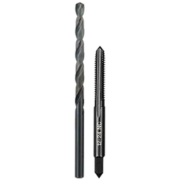 12-24 Straight Flute Plug Tap and #16 Drill Bit set, featuring a spiral drill bit and a tap with straight flutes.