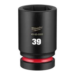 SHOCKWAVE Impact Duty 1" Drive 39mm Deep 6 Point Socket standing upright with 39 marking and red ring near base.