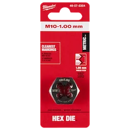 M10-1.00 mm 1-Inch Hex Threading Die, packaged with clear markings for easy identification. Suitable for metric threads, 1.00 mm pitch.