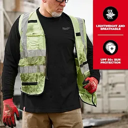 Freeflex Hybrid Work Tee - Long Sleeve being worn under a dirty reflective vest. Lightweight, breathable, with UPF 50+ sun protection.