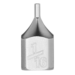 1/4" Drive 1/16" Low-Profile Hex Bit Socket made of silver metal, featuring the size marking "1/16" etched on its side. The socket is compact and designed for accessing tight spaces during mechanical or DIY tasks.