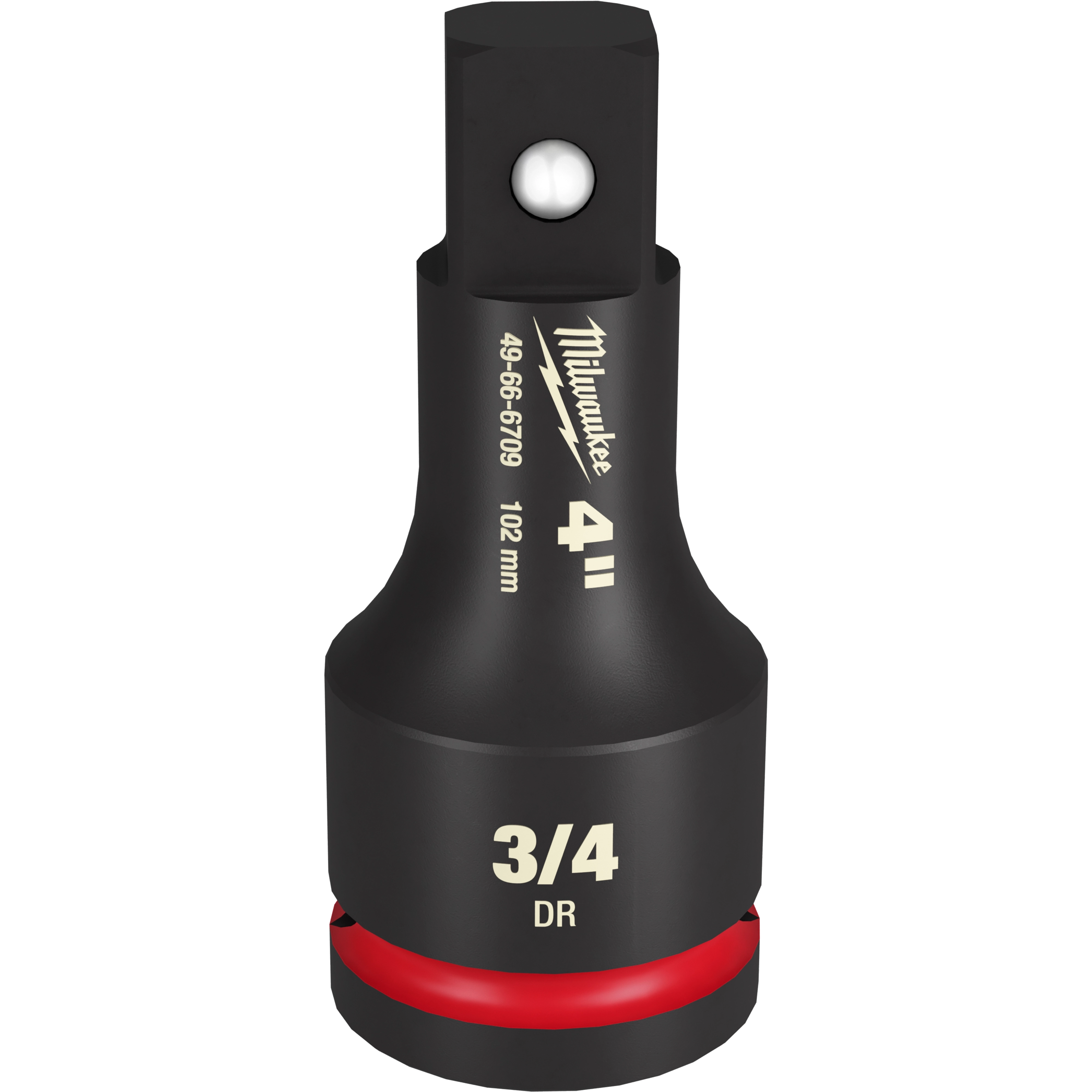 Milwaukee 3/4 DR 4" Impact Extension features a black finish with white text, including the Milwaukee logo and product details.