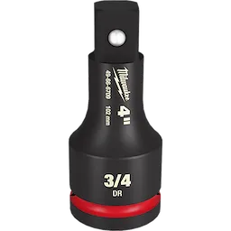 Milwaukee 3/4 DR 4" Impact Extension features a black finish with white text, including the Milwaukee logo and product details.