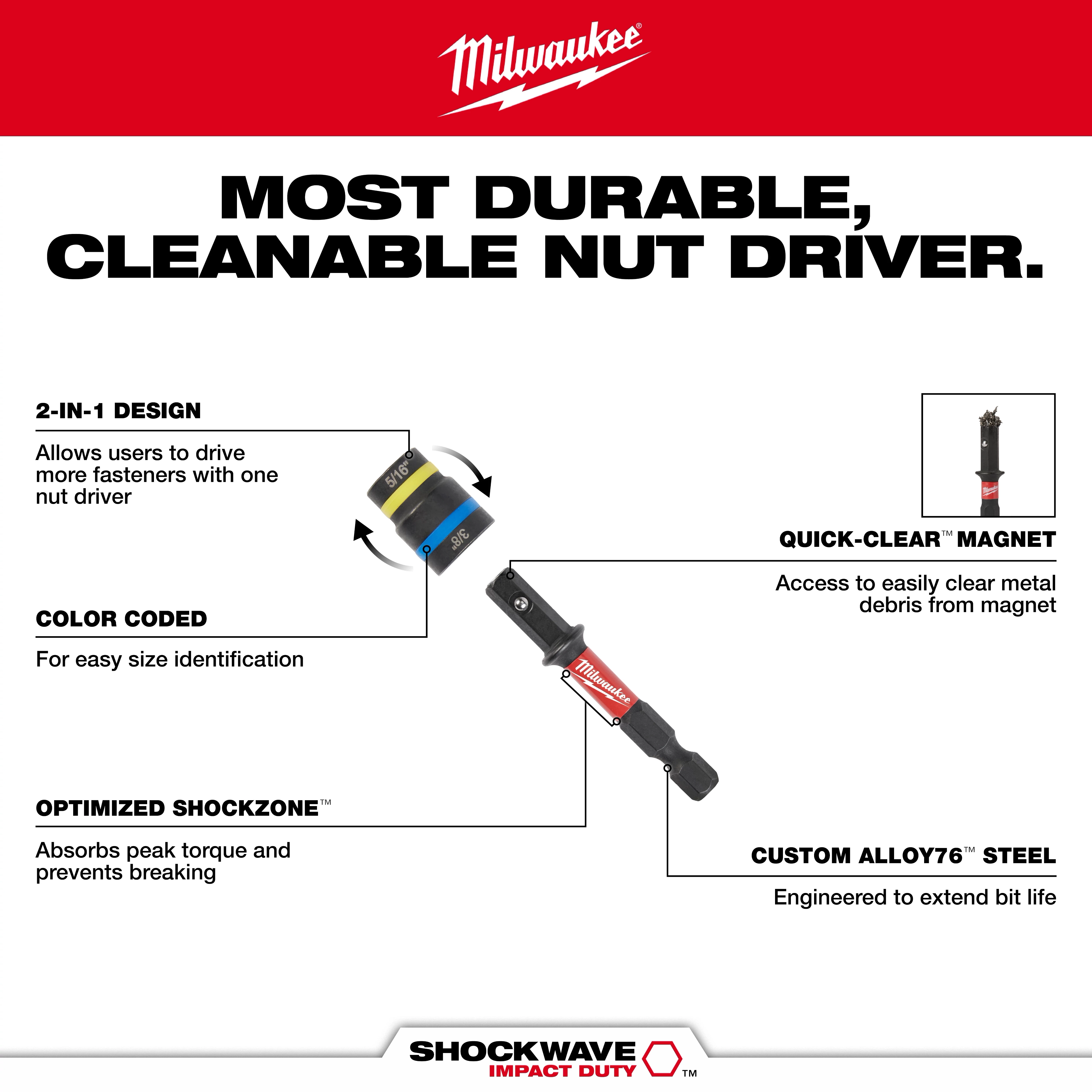 SHOCKWAVE Impact Duty™ 5/16” and 3/8” x 2-1/2” QUIK-CLEAR™ 2-in-1 Magnetic Nut Driver