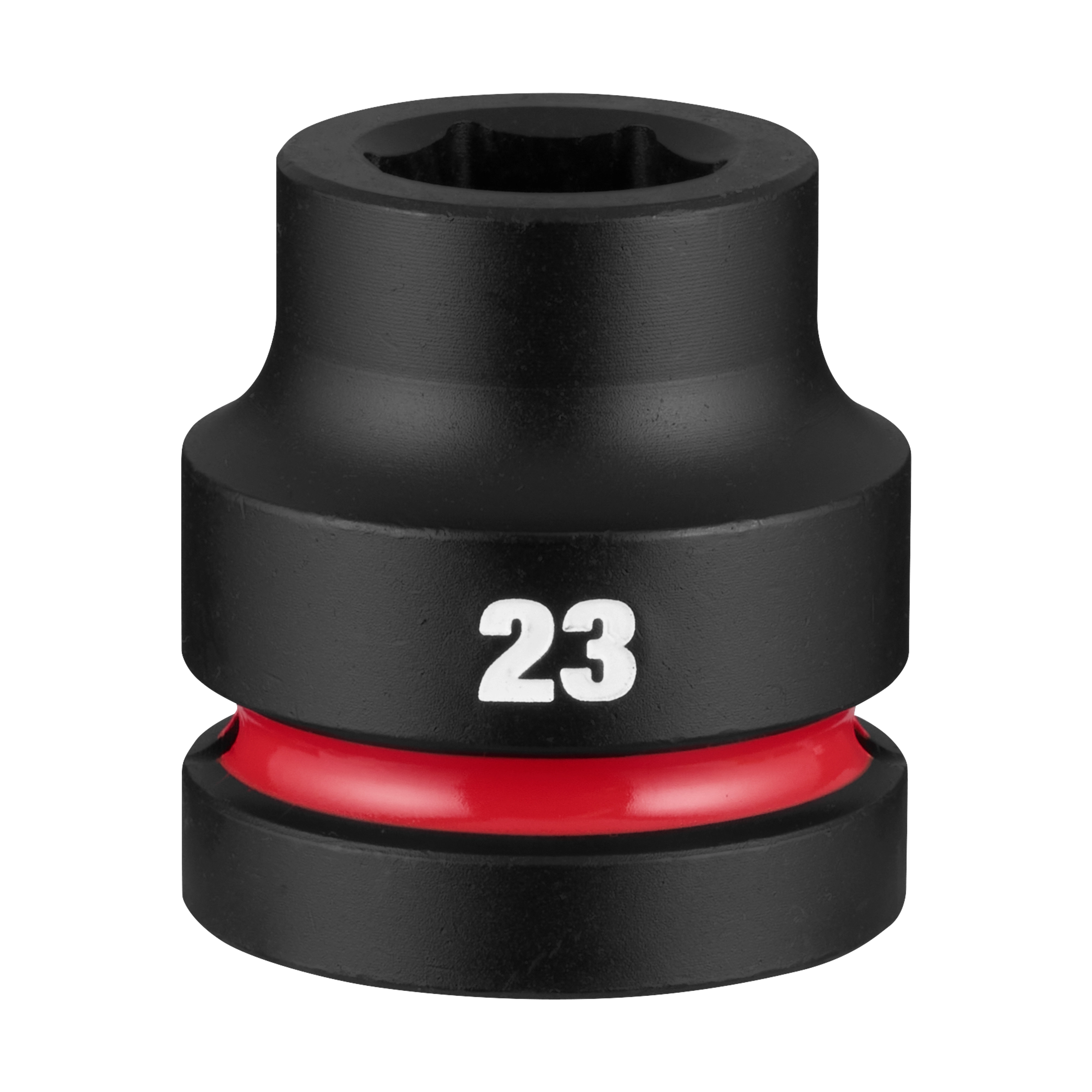 SHOCKWAVE Impact Duty 1" Drive 23mm Standard 6 Point Socket standing upright with 23 marking and a red band near the base.