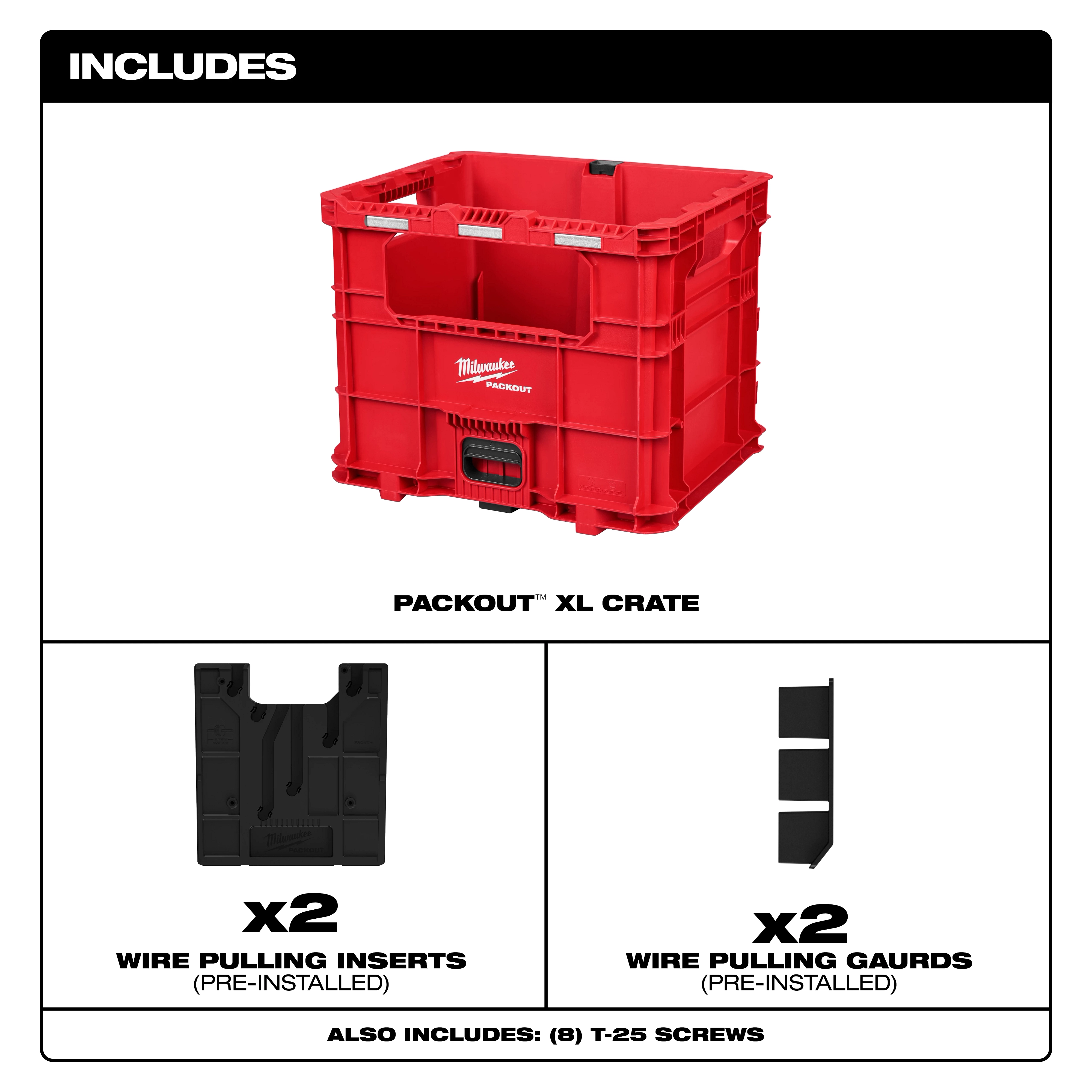 Wire Pulling Inserts for PACKOUT XL Crate shown with red XL crate, two inserts, and two wire pulling guards.