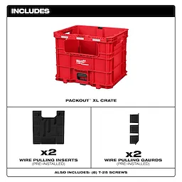 Wire Pulling Inserts for PACKOUT XL Crate shown with red XL crate, two inserts, and two wire pulling guards.