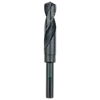 Close-up of a 25/32" S&D black oxide drill bit featuring a spiral design and cylindrical shank for efficient drilling.