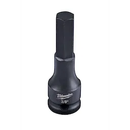 3/8" Drive 3/8" Hex Bit Socket by Milwaukee features a black finish and a durable hex bit for use with compatible drive tools. The product name is visibly marked on the socket's surface.