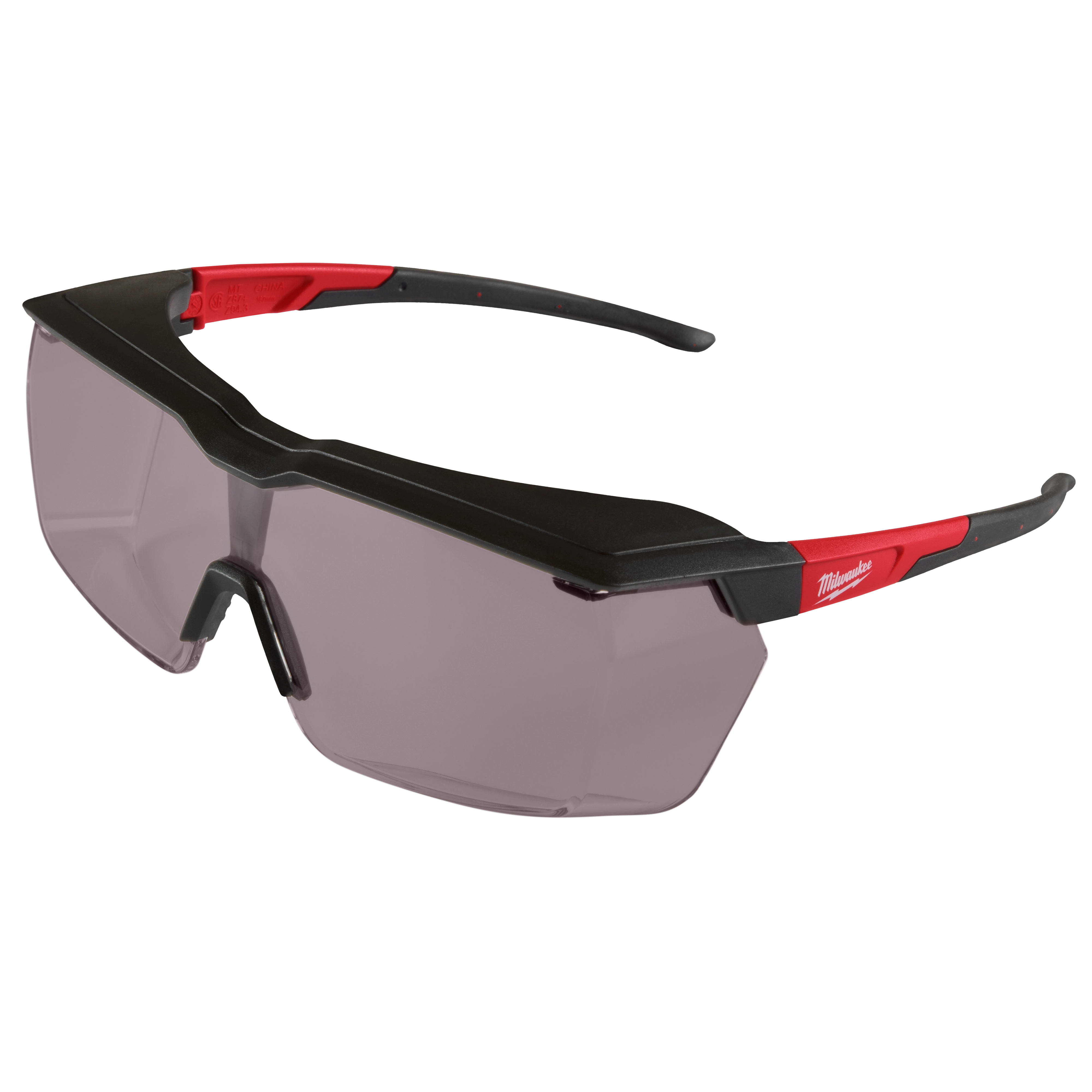 Over the Glasses - Tinted Dual Coat Lenses with black and red frame. Features wraparound design and adjustable nose pads.