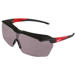 Over the Glasses - Tinted Dual Coat Lenses with black and red frame. Features wraparound design and adjustable nose pads.