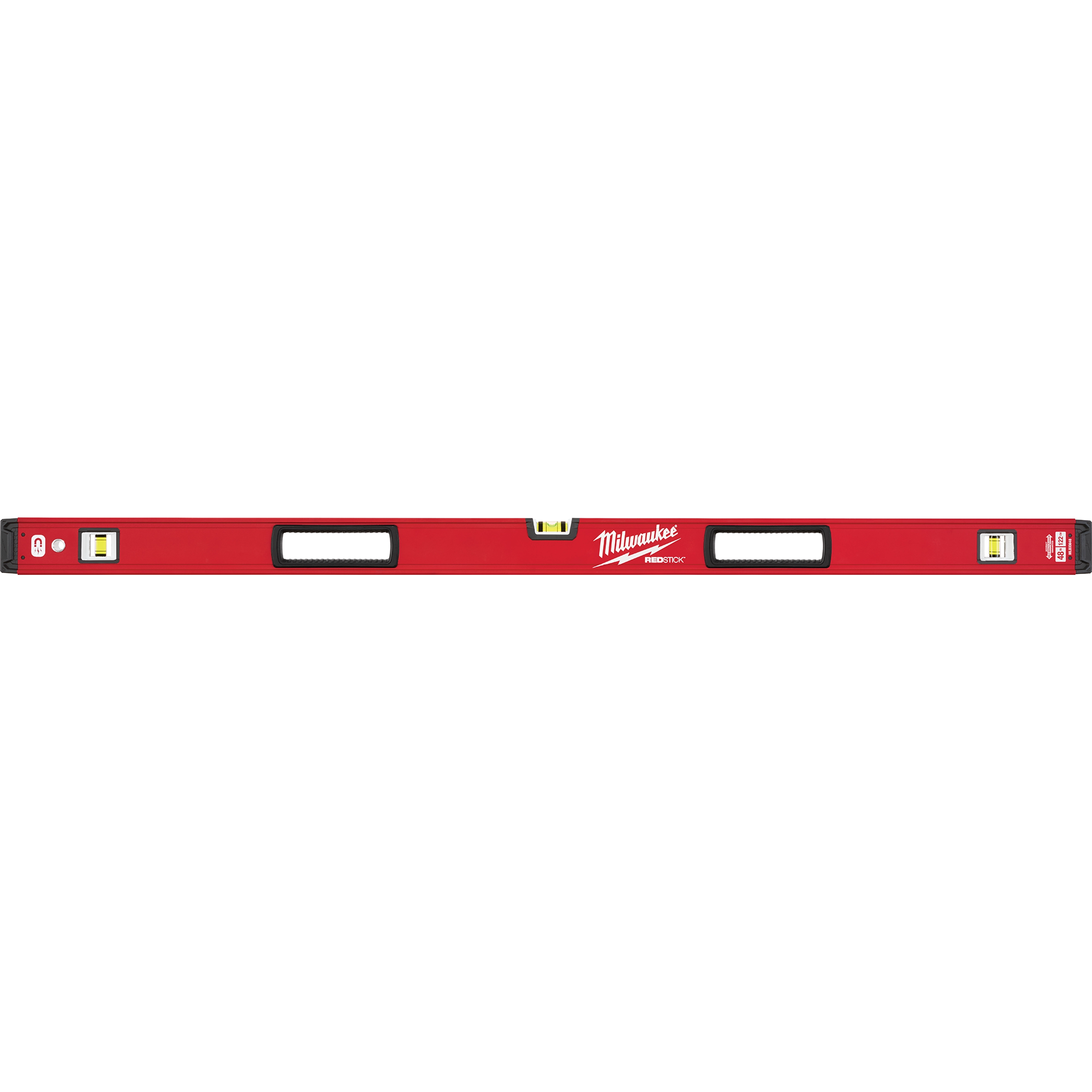 REDSTICK Level in red with three bubble vials for accurate leveling. The product features a central handle and measurement markings.