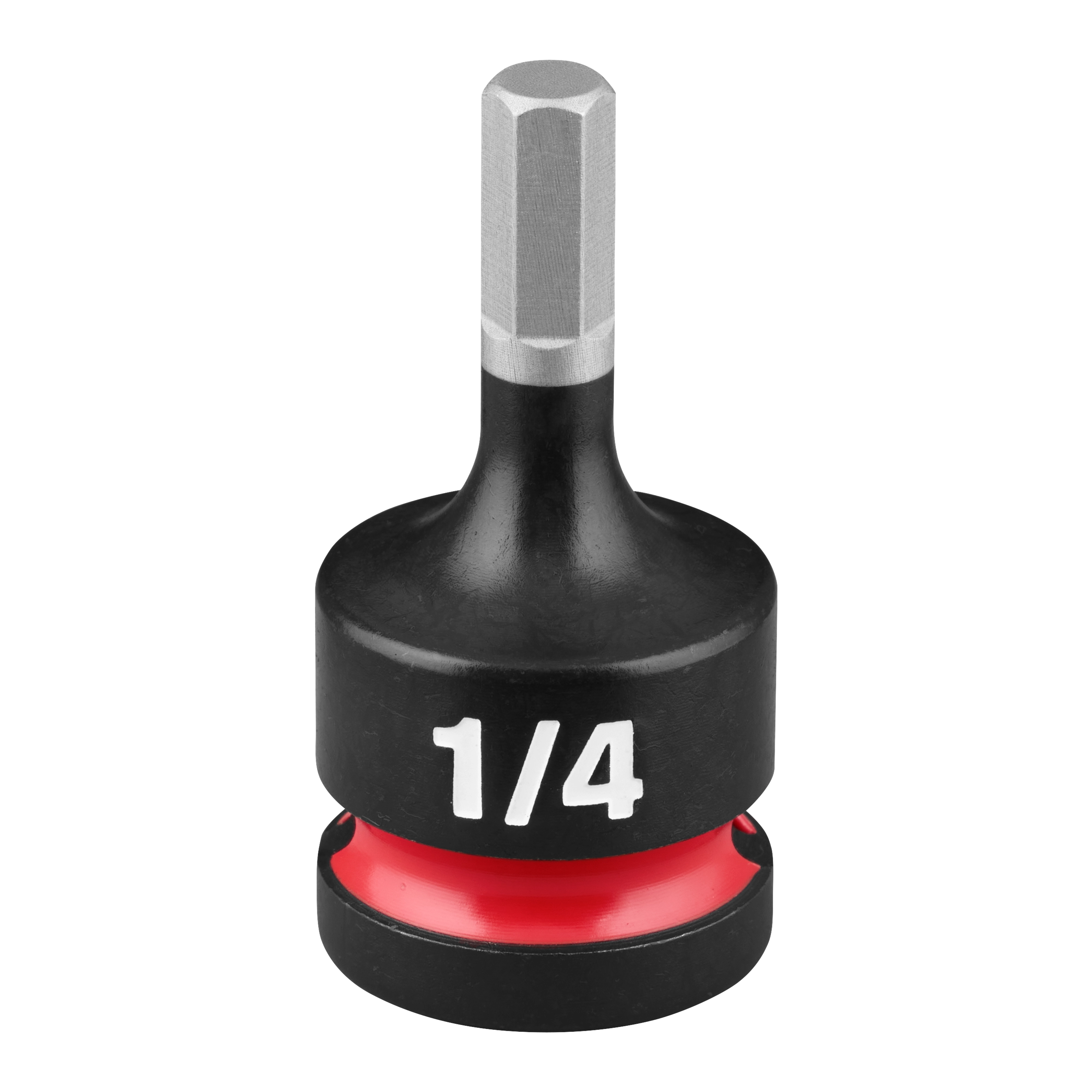 SHOCKWAVE Impact Duty 1/2" Drive 2" Hex 1/4" Bit Socket standing upright with 1/4 marking and red ring.