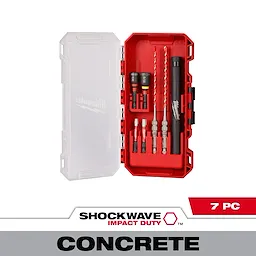 7pc SHOCKWAVE Impact Duty Carbide Hammer Drill Bit Concrete Screw Install Kit includes drill bits and a storage case.