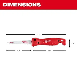 Folding Jab Saw with a total length of 11.7 inches. It has a 4.9-inch blade and a 6.8-inch handle, with a height of 1.8 inches.