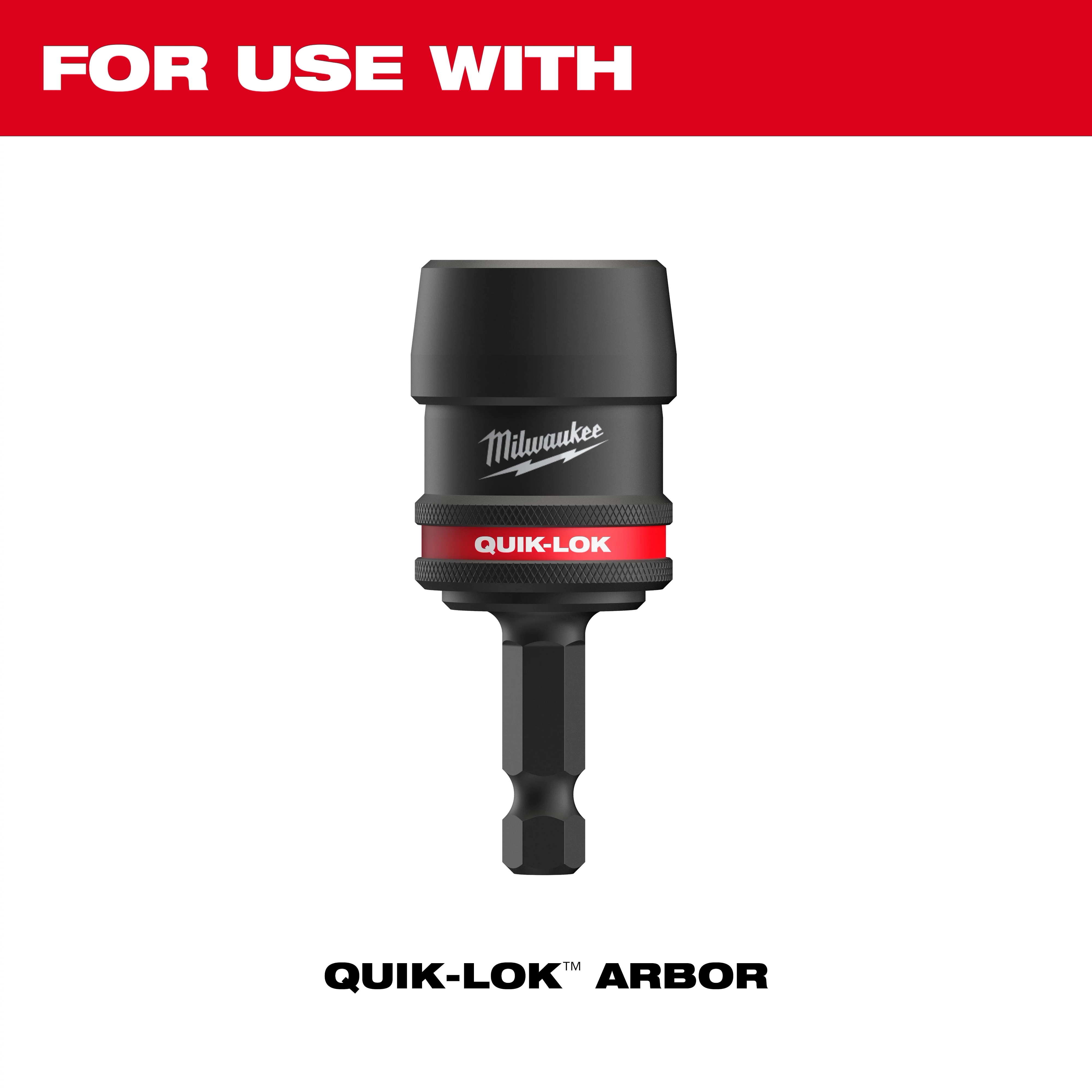 Thread Adapters for QUIK-LOK™ Arbors are shown in this image. The adapter has a black and red color scheme and is designed for use with QUIK-LOK Arbor systems. The product serves to connect different tools to the QUIK-LOK Arbor.