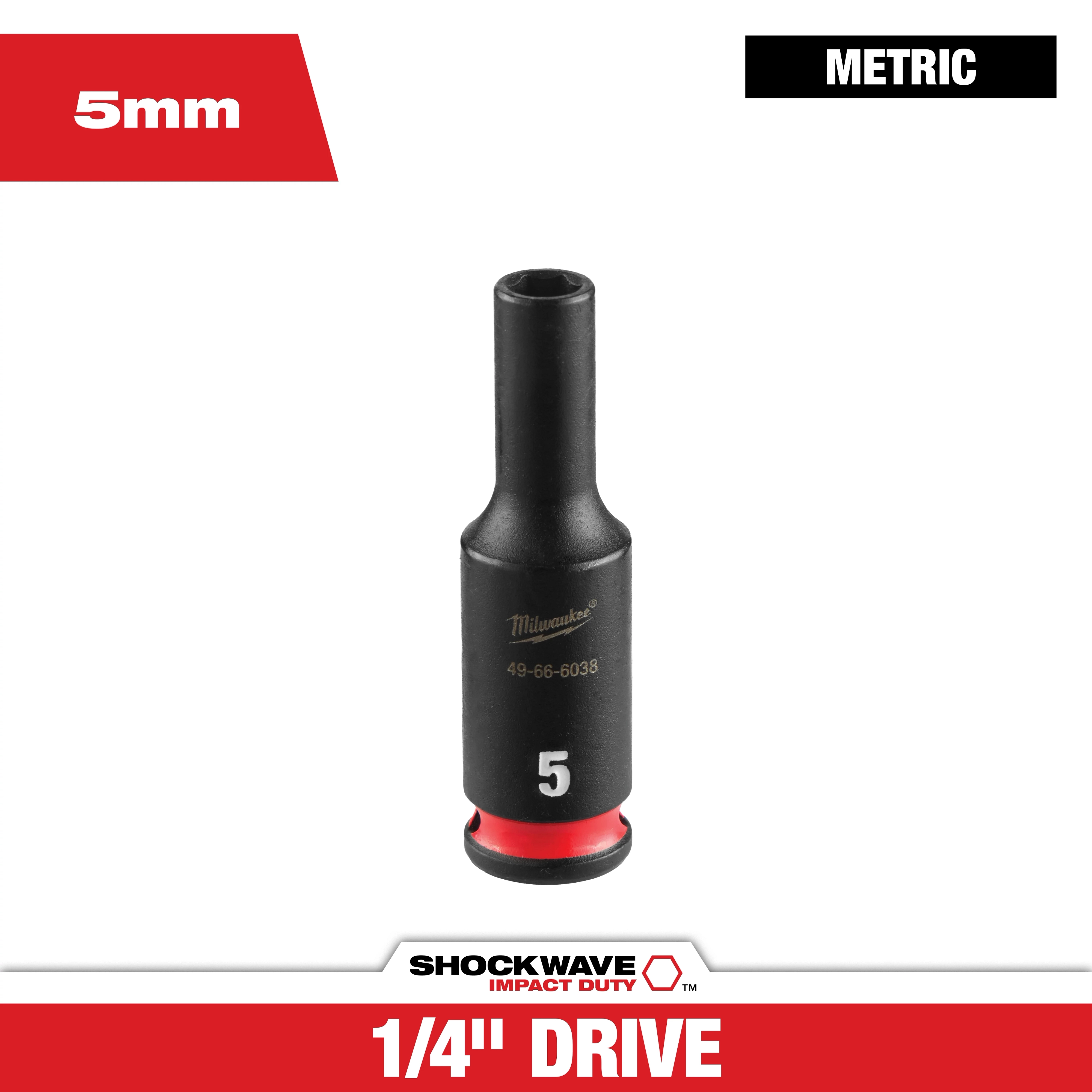 SHOCKWAVE Impact Duty 1/4" Drive 5MM Deep 6 Point Socket standing upright on a white background.