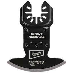 Milwaukee Open-Lok Diamond Max Diamond Grit Grout Removal Multi-Tool Blade features a curved grit edge for precise grout removal.