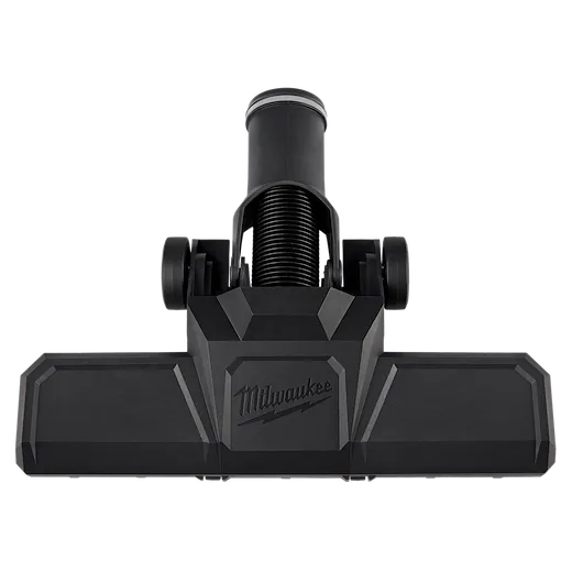 The image shows a 1-7/8" Pivoting Floor Tool by Milwaukee, designed for use with vacuum cleaners. It features a rotating head for better maneuverability and a sleek black finish with the Milwaukee logo prominently displayed.