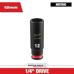 SHOCKWAVE Impact Duty 1/4" Drive 12MM Deep 6 Point Socket standing upright on a white background.