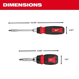 2pc 14-in-1 Ratcheting Multi-Bit and 8-in-1 Ratcheting Compact Multi-bit Screwdriver Set shown with dimensions: 10.12" and 5.43".