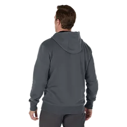 Man wearing the gray midweight pullover hoodie
