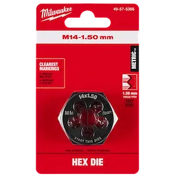 M14-1.50 mm Hex Threading Die product in red packaging, featuring clear markings and 1.50 mm thread pitch, hexagonal shape.
