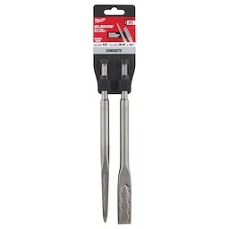 SLEDGE SDS Plus 2PC Chisel Kit includes two steel chisels designed for concrete, with a 3/4-inch flat and a 1-inch chisel tip.